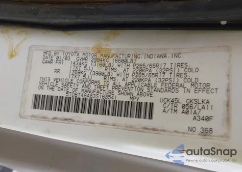 2003 Toyota Sequoia Limited V8 from USA, damaged, VIN 5TDBT48A83S168541